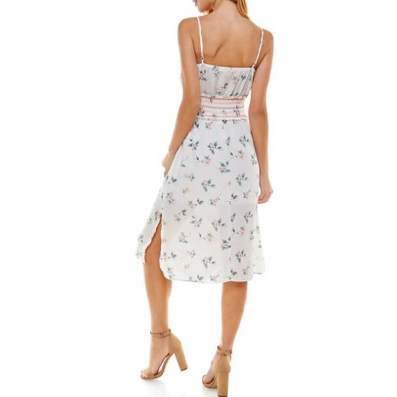 ROW A White Floral Adjustable Strap Smocked Waist Floral Dress NWT Size Small - Picture 2 of 11